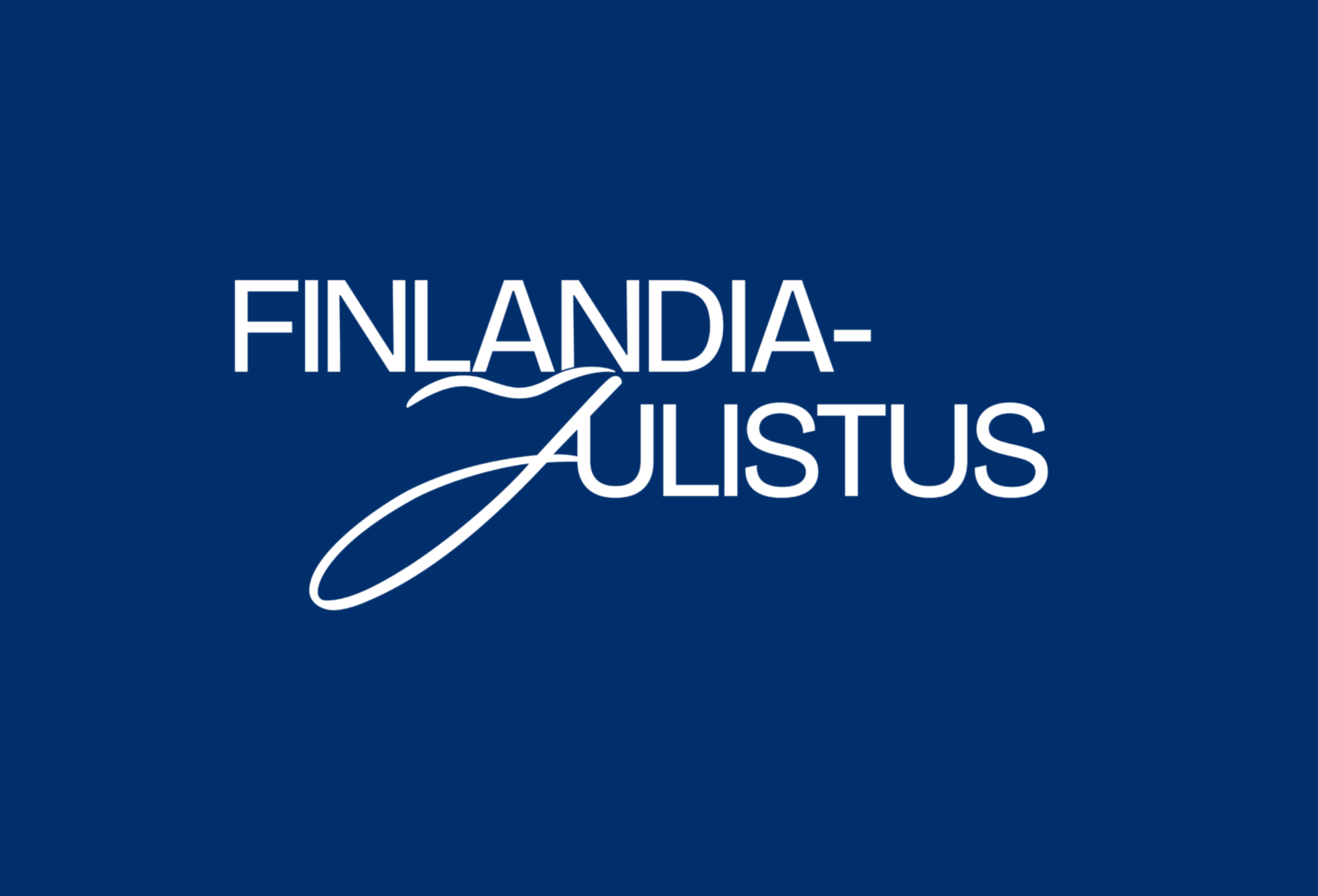 Finlandia-julistuksen tunnus valkoisella fontilla sinisellä taustalla.